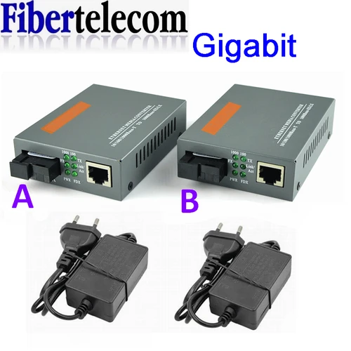 Convertidor de medios ópticos de fibra Gigabit HTB-GS-03 1000Mbps puerto SC de fibra única fuente de alimentación externa transmisor de fibra óptica