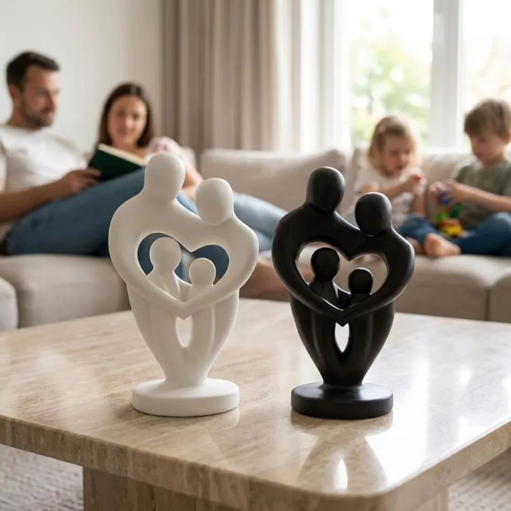 Gifts Heart Shape Family Love Figurine Modern Living Room Decor Parent Child Statue a Family of Four Tabletop Abstract Sculpture