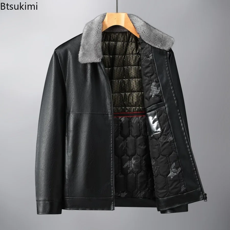 Autumn Winter New Men's Thickened Leather Jackets Fashion Solid Plush PU Leather Coats High Quality Men Warm Windbreaker Jackets