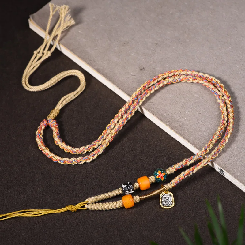 

New Tibetan Pendant National Style Thangka Zachilam Necklace New Chinese Style Hand-Woven Pendant Retro Easy Matching