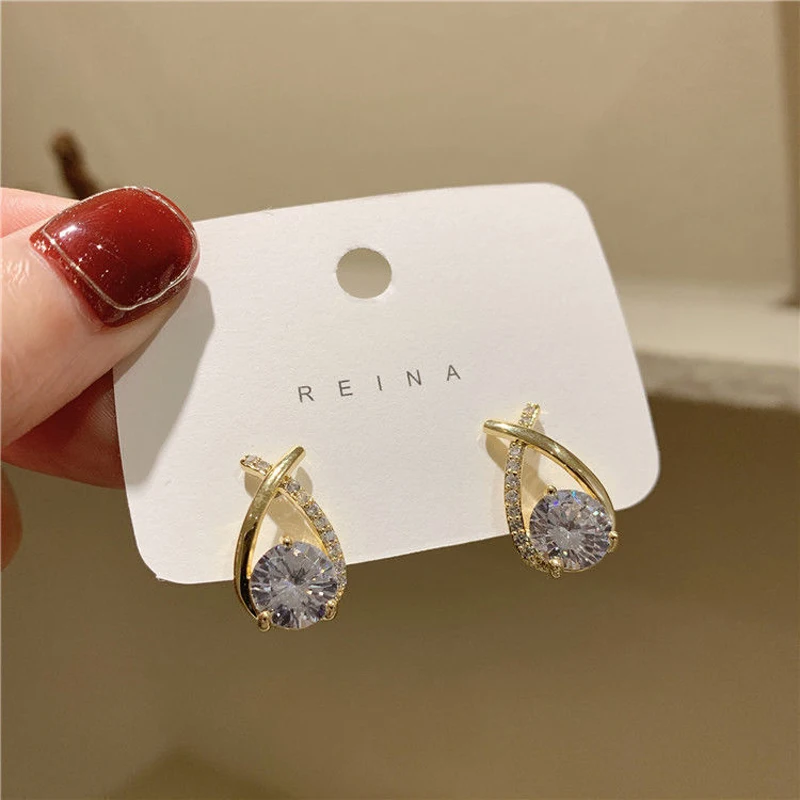 Fashion Cross Stud Earrings For Women Girls Korean Style Elegant Crystal Jewelry Ear Rings Fishtail Lady Earrings Party Gifts