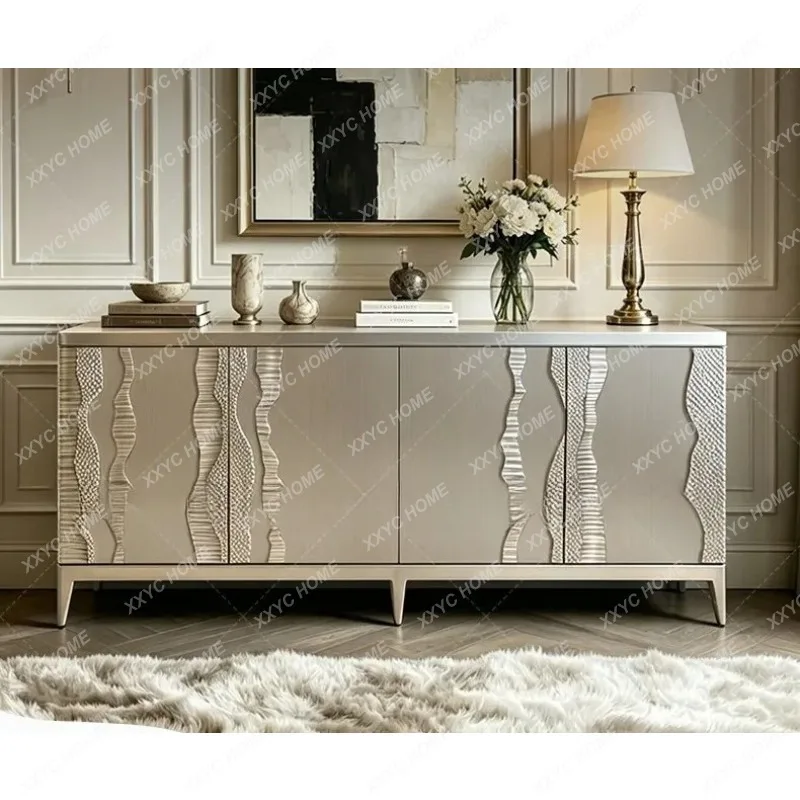 XX light luxury dining side cabinet, living room silver pear wood locker, modern hand-carved entrance cabinet