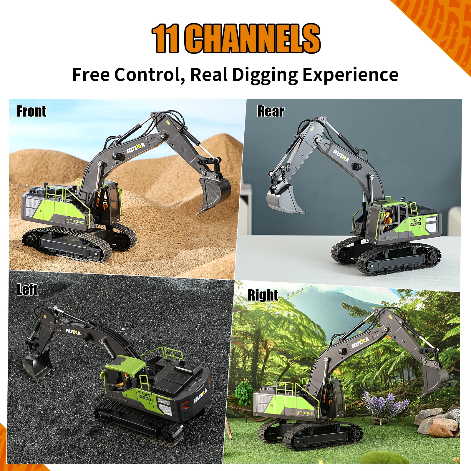 Remote Control Excavator Dump Truck Crawler 9CH 2.4Ghz RC Model Car Toy Alloy Simulation Construction Vehicle Gift 11 Channels