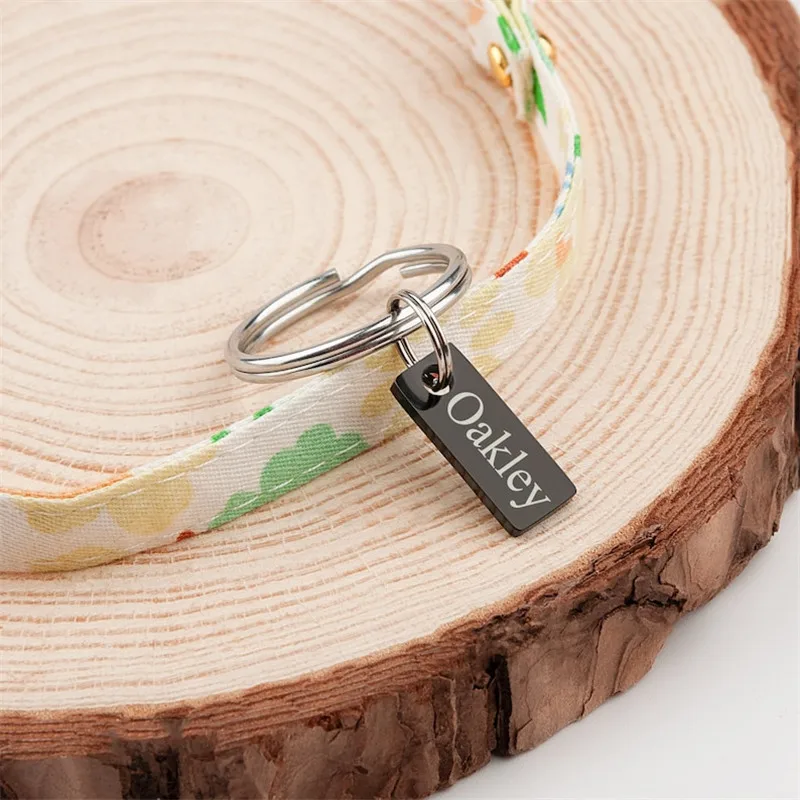 Customized Square Anti-Lost Dog Tag Metal Key Tag Laser Engraved Dog Name ID Tag Keychain Necklace Personalized Pet Supplies