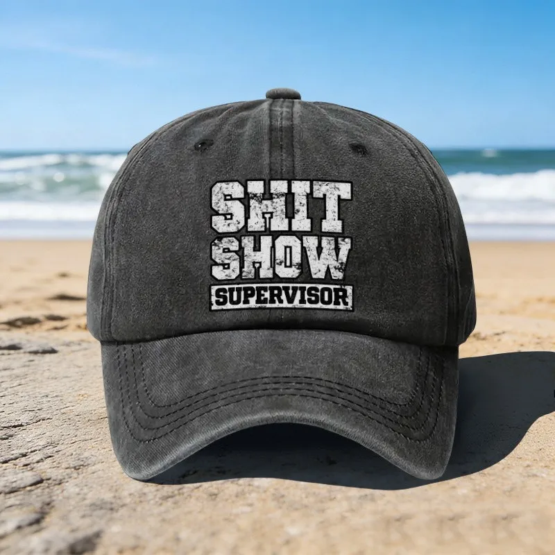 Shit Show Supervisor Print Distressed Baseball Cap Unisex Adjustable Cotton Cap for Outdoor Daily Wear