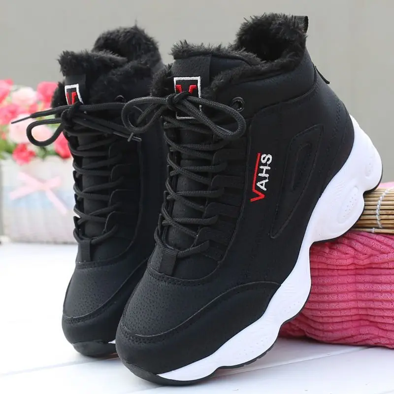 Pink Boots Women Winter Plus Velvet Cotton Shoes High Top Snow Boots Warm Thick Bottom Casual Wedges Sneakers Botas De Invierno