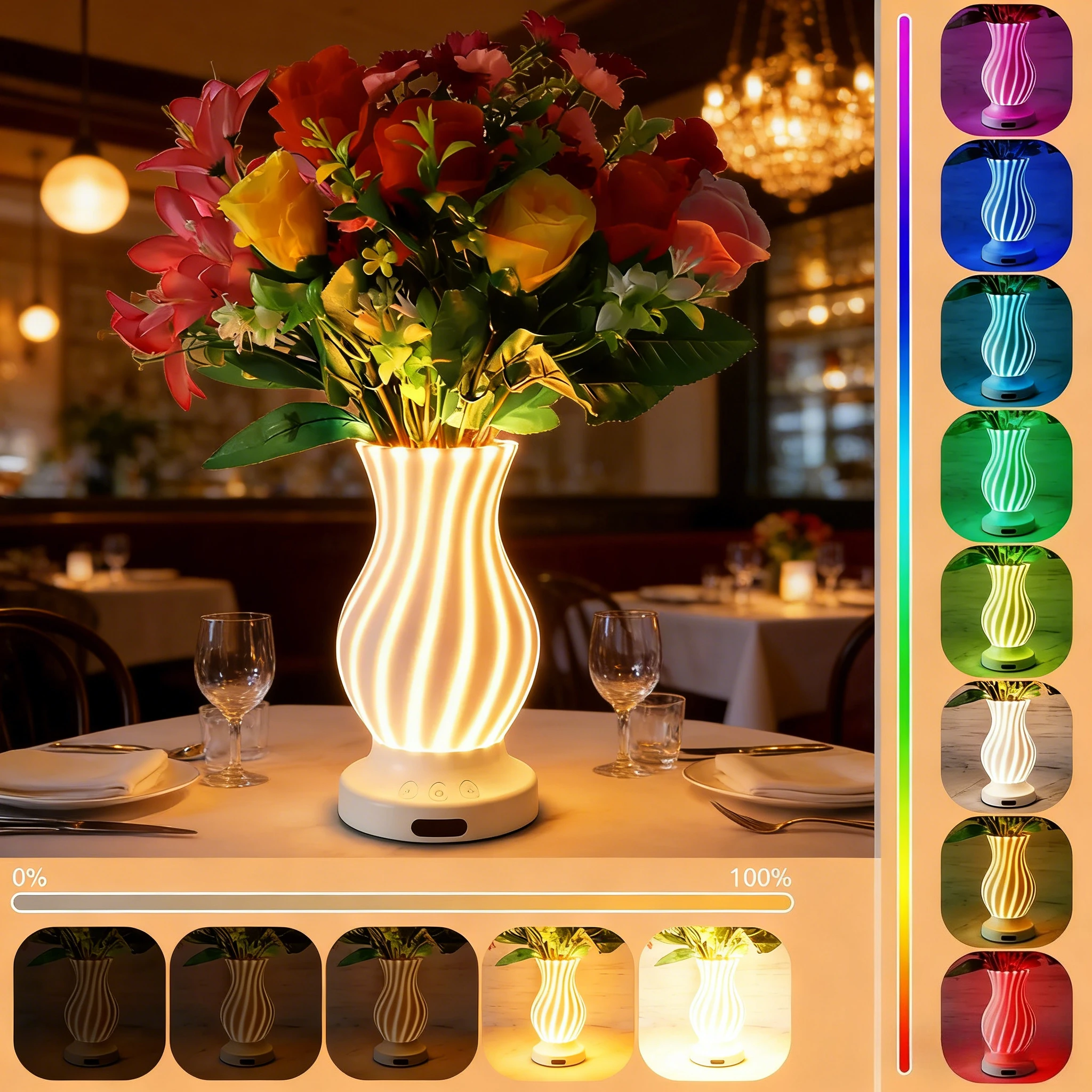 led花瓶ベッドサイドランプ、クリスタル調光rgbテーブルランプ（花瓶付き）、フェスティバル用パーソナライズギフト、コードレスタッチランプ