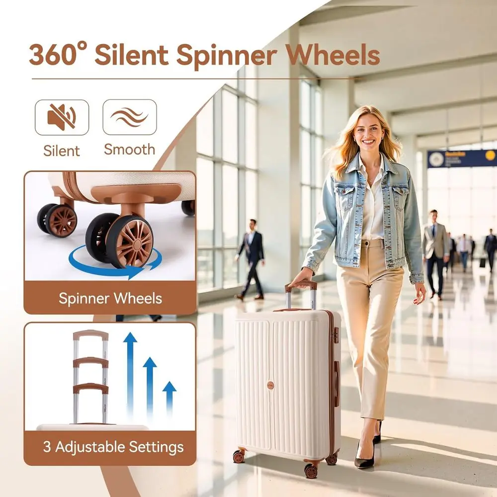 3-Piece ABS+PC Luggage Set with Spinner, TSA Lock, 4-Year Warranty, Beige