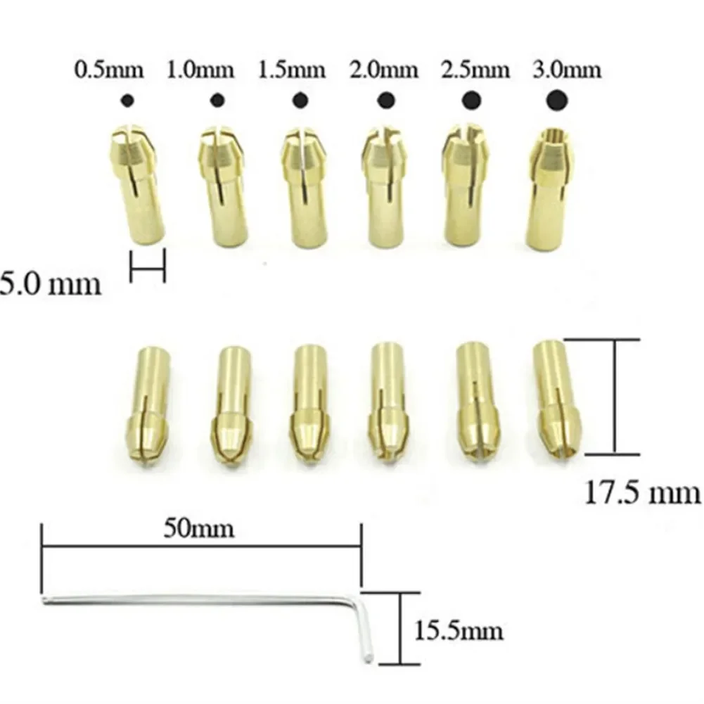 7-piece Small Electric Drill Bit Clamp 2mm Copper Drill High Quality Brass Mini Drill Chuck Collet Set 0.5 /1.0/ 1.5/ 2.5/ 3.0mm