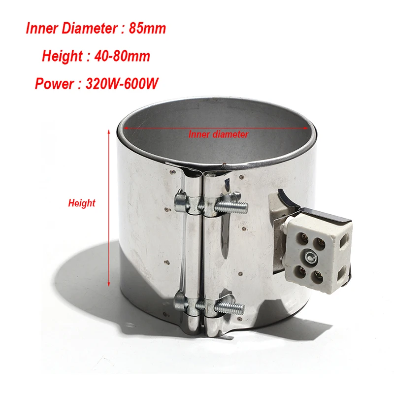1PC 85mm x 40mm/45mm/50mm/55mm/60mm/65mm/70mm/80mm (IDxH) 220V SUS Band Heater Electric Water Heater Parts Wattage 320W-600W