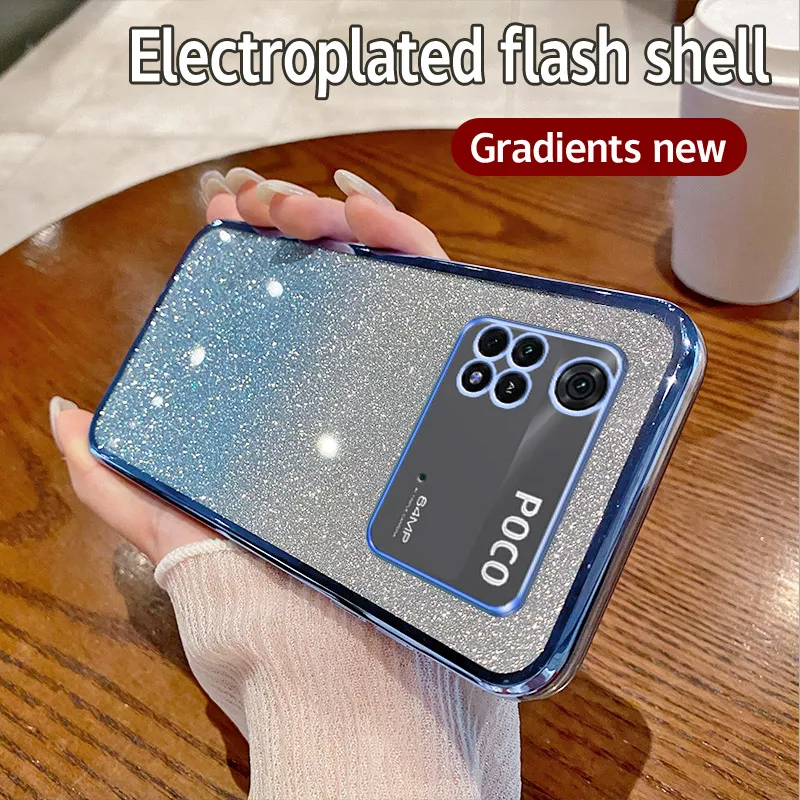 For Xiaomi Poco M4 Pro 4G Case Xiaomi Poco M4Pro 4G Phone Case Shiny Glitter Plating Silicone Camera Lens Soft Back Cover image 3