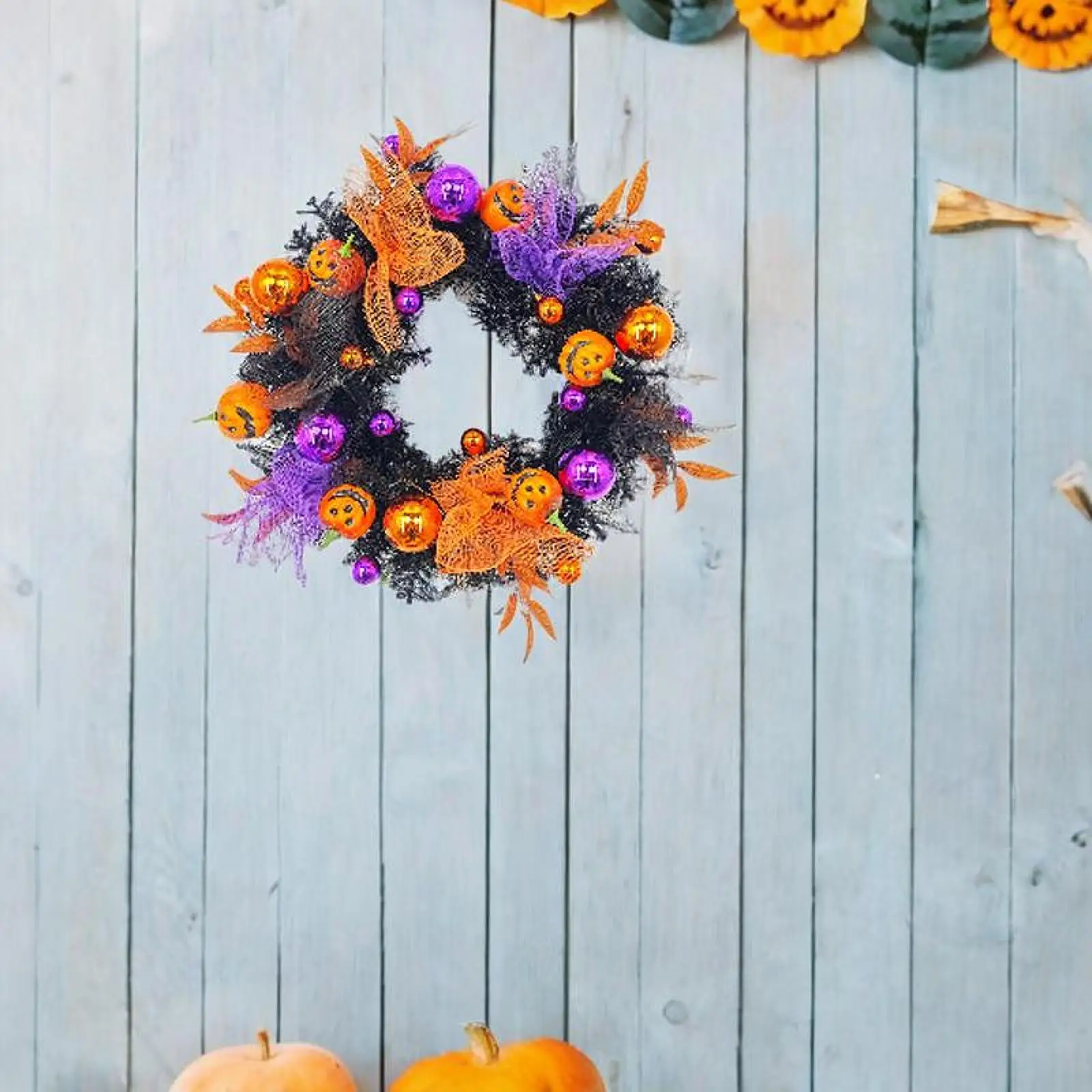 

Pumpkin Halloween Wreath Artificial Wreath for Wall Fireplace Indoor Outdoor