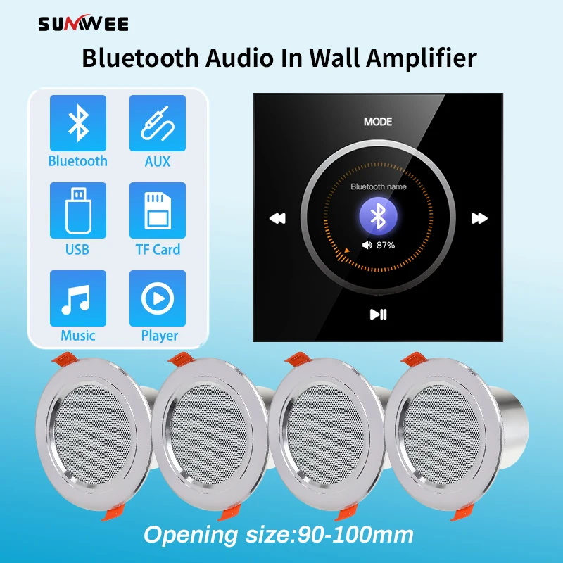 86X bluetooth mini in wall amplifier hifi smart mount stereo Background music host Volume knob controller with Ceiling Speaker