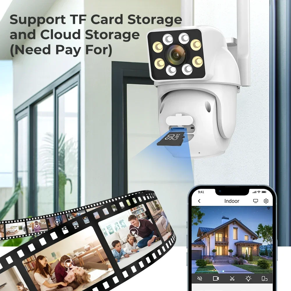 8MP 4K PTZ Wifi Camera Dual Lens  Dual Screen with Ai Human Detect Auto Tracking Wireless Outdoor Security Surveillance CCTV Cam