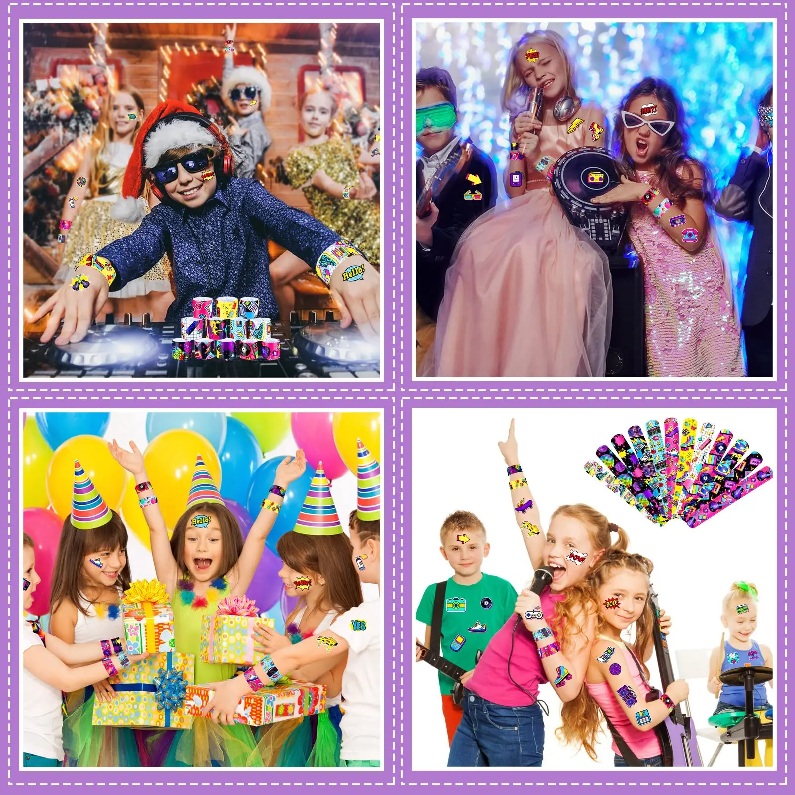 Music Party Favors Slap Bracelets Back to 80S 90S Birthday Decorations Supplies Retro Rock for Kids Adults Classroom Prizes