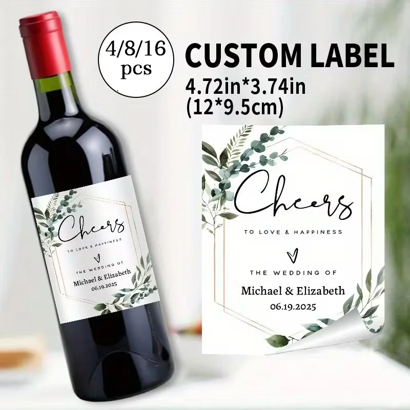 Custom 8/16 Piece Wedding Wine Labels and Stickers, Personalized with Names and Dates, Wedding Stickers, Blessing Love and Happiness Labels, Love