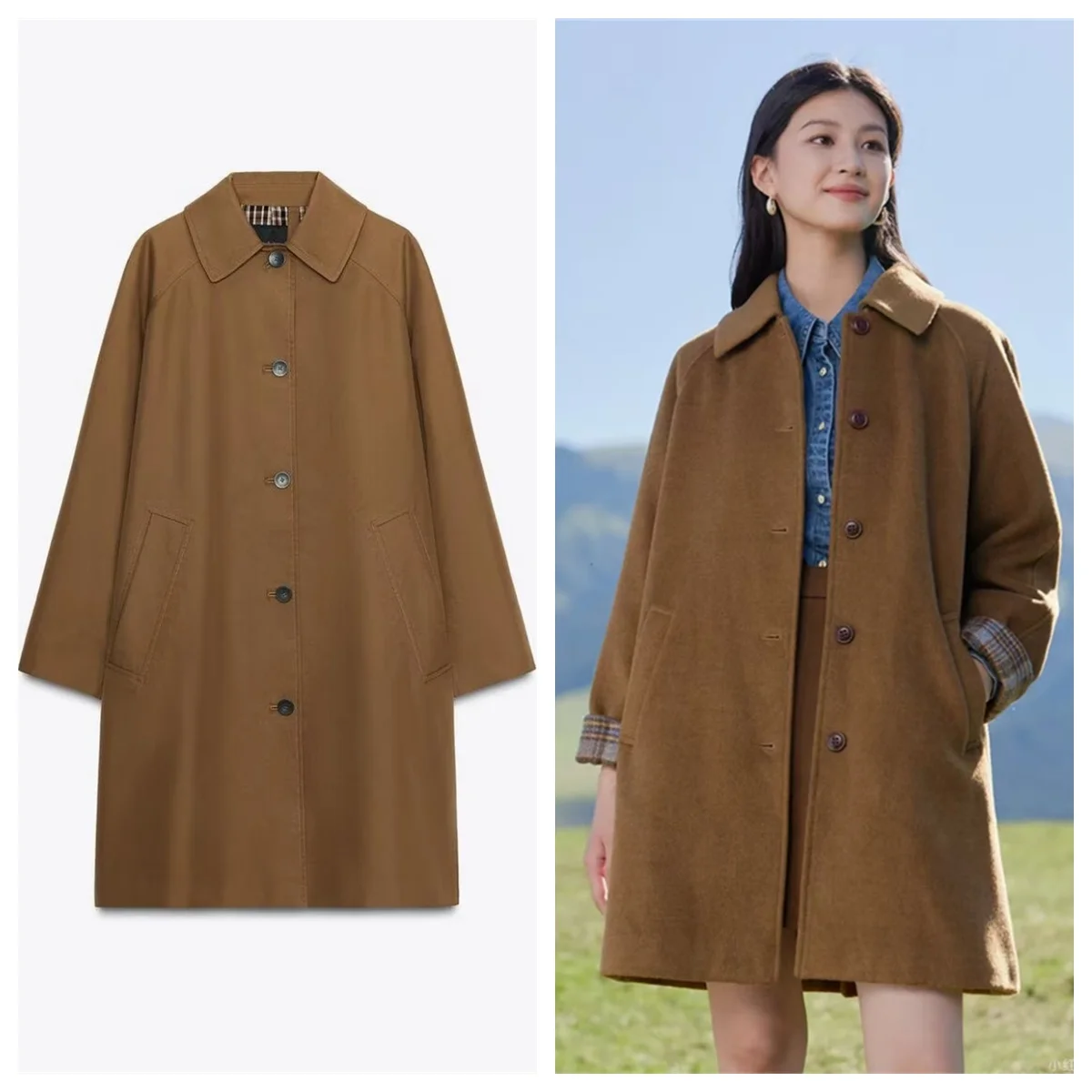 

Осень 2024, новый плащ средней длины, осенне-зимний наряд, простой повседневный пригородный стиль в британском стиле ретро, хаки