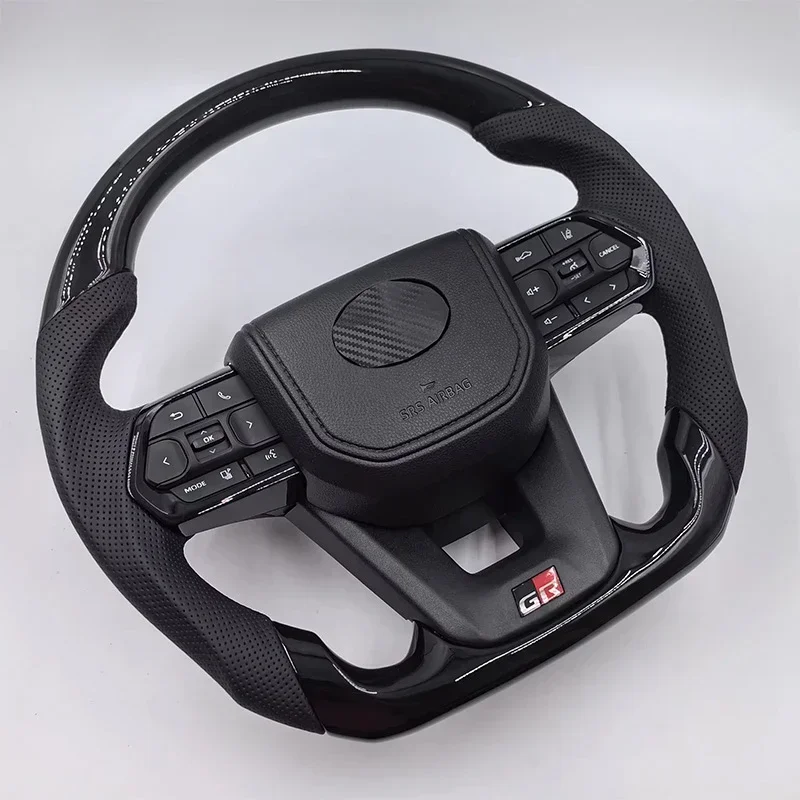 

Custom Type D Bright Black Carbon-Brazed Leather Assembly Steering Wheel For Toyota Land Cruiser LC200 2006-2023