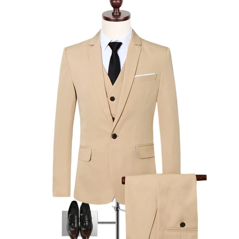 Men Formal Business Suit Three Piece Set Classic Blazer Vest And Trousers For Interview Office Occasion Wear