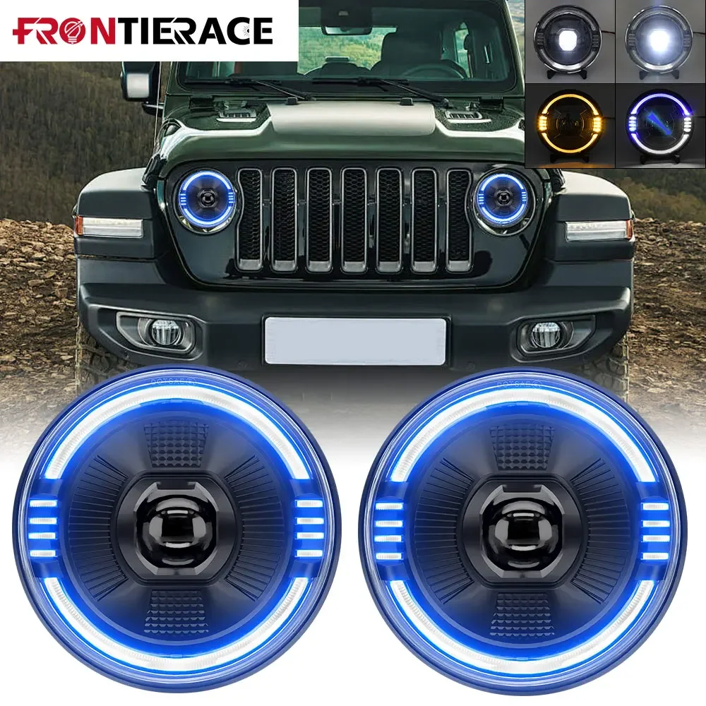 7 Inch Led Headlight Round Angel Eyes Blue Headlight DRL H4 12V 24V  OffRoad 4x4  for Harley Davidson Accessories