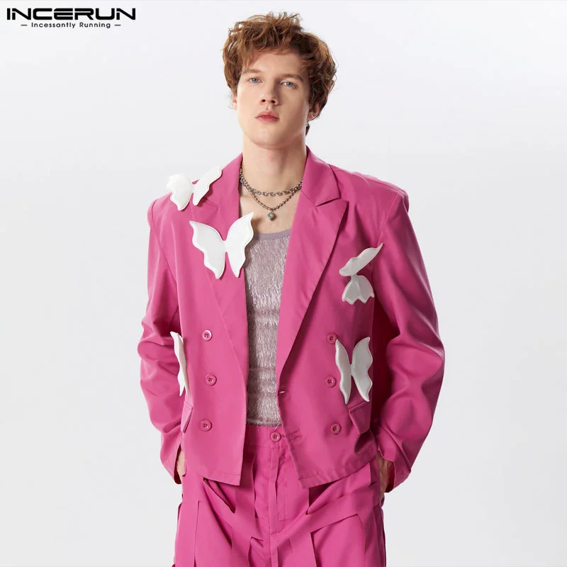 2024 Men Blazer Patchwork Lapel Long Sleeve Double Breasted Male Suits Streetwear Loose Fashion Casual Thin Coats S-5XL INCERUN