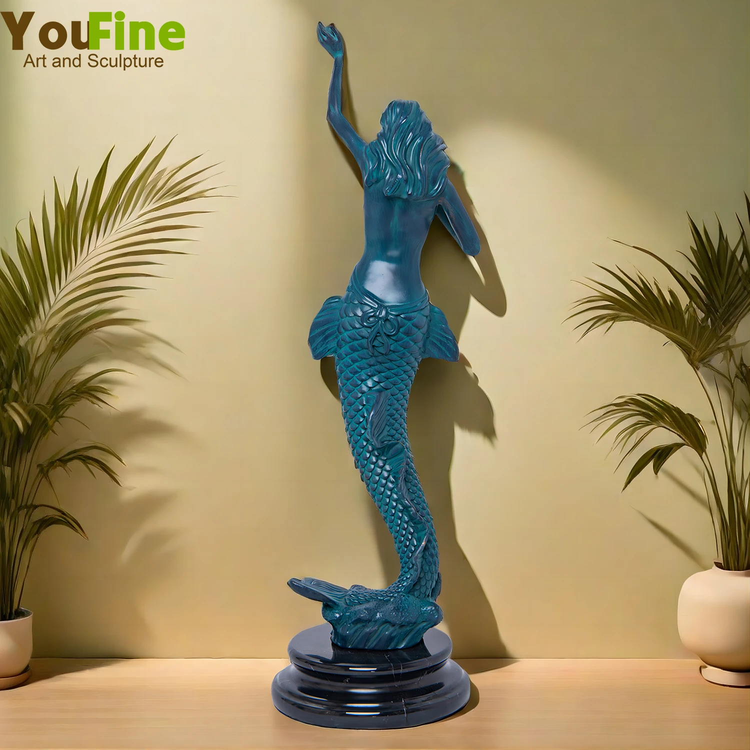 50cm rzeźba syrenka z brązu elegancka gorąca syrenka statua z bronzu z marmurowa podstawa do wystrój sztuka dla domu kolekcjonerskich