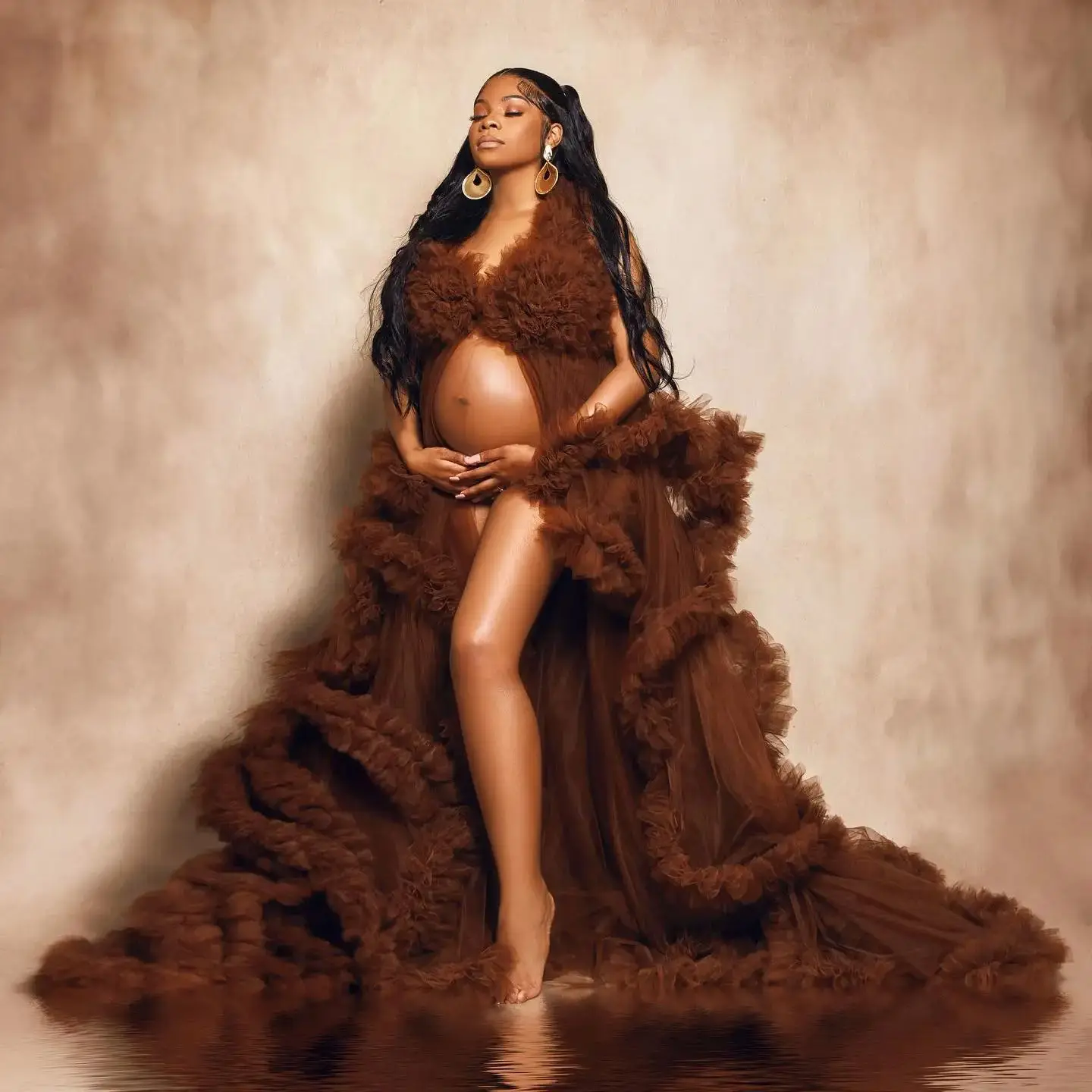 Vestidos de maternidade para sessão de fotos, babados, camadas, mulheres grávidas, vestidos frontais, tule, casamento, noiva, roupa de dormir, camisola