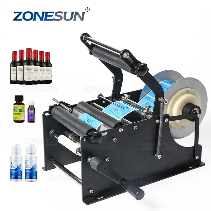 ZONESUN ZS-50P Manual Mineral Water Plastic Round Bottle Labeling Machine For Round Bottles Sticker Label Packing Machine