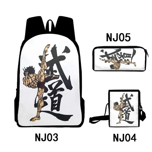 Imagen 1 del producto Popular juventud Anime Yujiro Baki Hanma impresión 3D 3 unids/set bolsas de viaje para estudiantes mochila para ordenador portátil bolso de hombro estuche para lápices