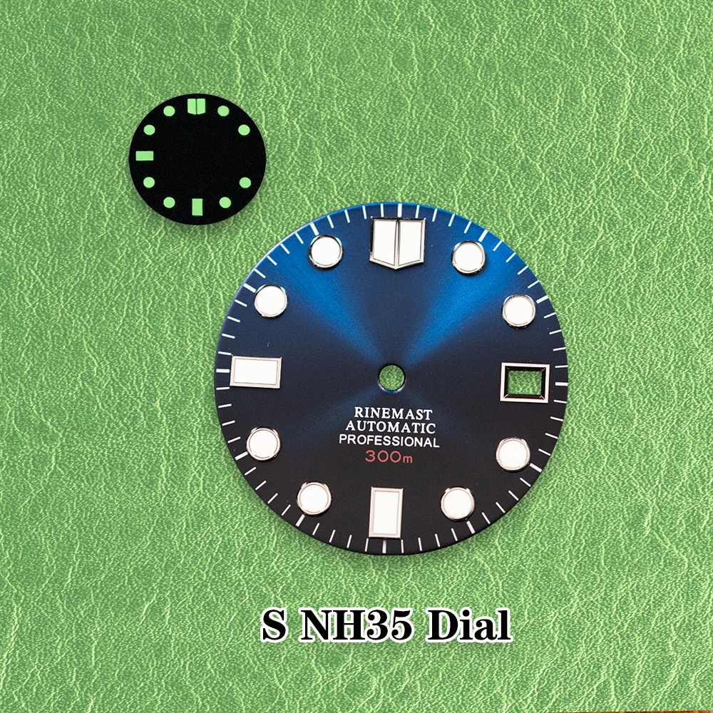 S Logo Dial 28.5mm Diver's NH35 Dial sea wave Scale Dial Fit NH36/7S Movement Green Luminous Watch Modification Accessories