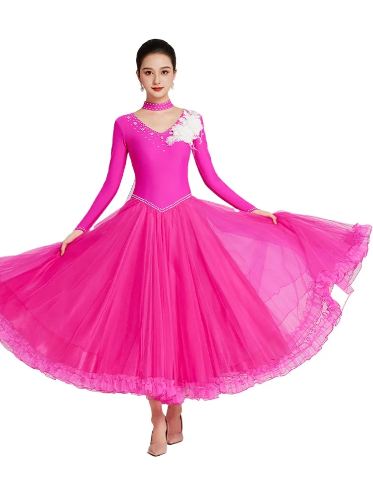 

2024, новейшее женское платье для соревнований по бальным танцам, танцевальное бальное платье для вальса, стандартное танцевальное платье, женское бальное платье L 202325