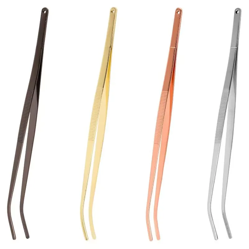 

30cm Bent Silver/Copper/Gold/Black Stainless Steel Kitchen & Bar Tweezer Food Tongs Kitchen Cooking Medical Tweezers