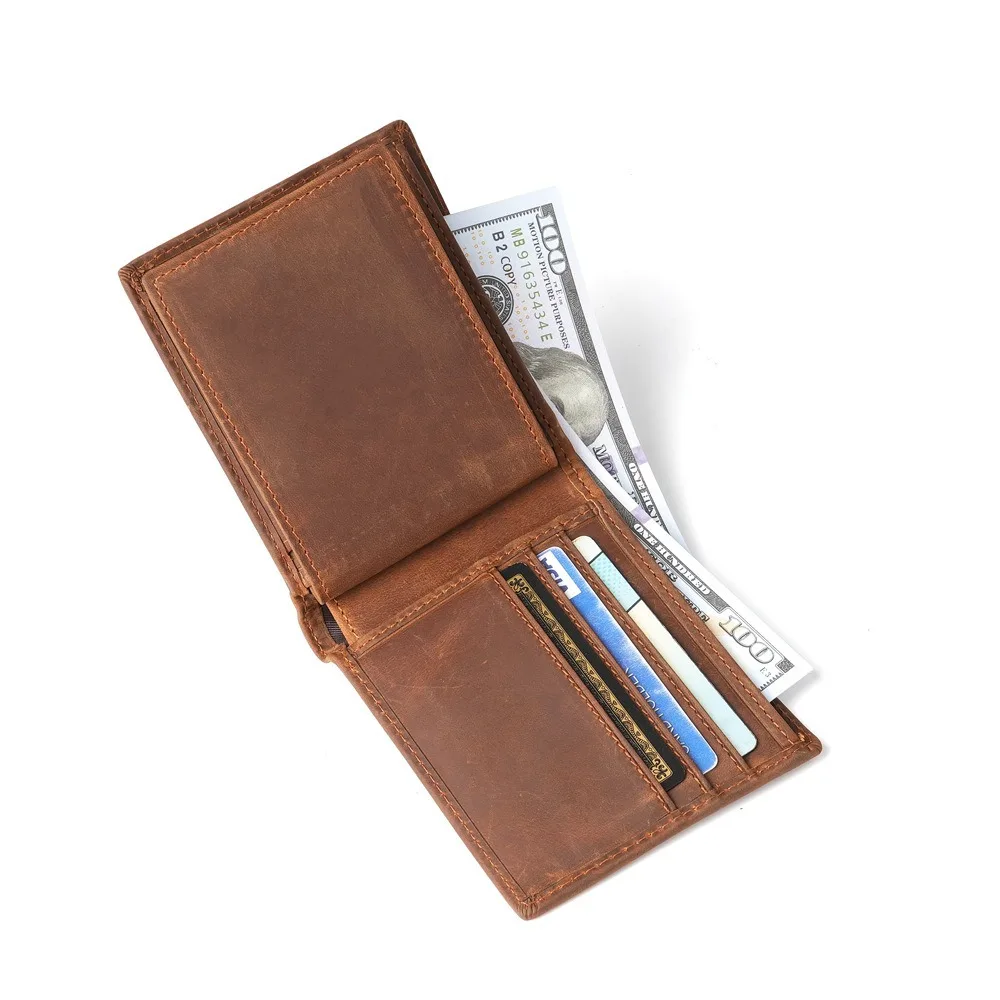 1157 Men's Retro Genuine Leather Coin Purse Short Casual Cow Pickup Truck with Leather Wallet At The Top of The Head