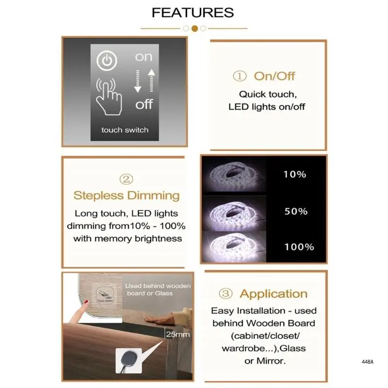 Wood Panel Touchs Light Switches LED Touchs Sensor Switches Invisible Penetration Cabinet LED Light Sensor Switches