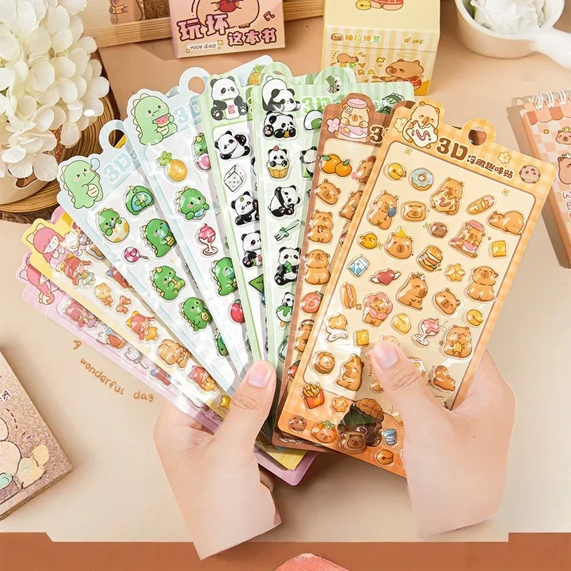 3D Puffy Stickers Pack Capybara Stationery Adhesive Decorations for DIY Crafts Journals Favors Assorted Stick Labels Material
