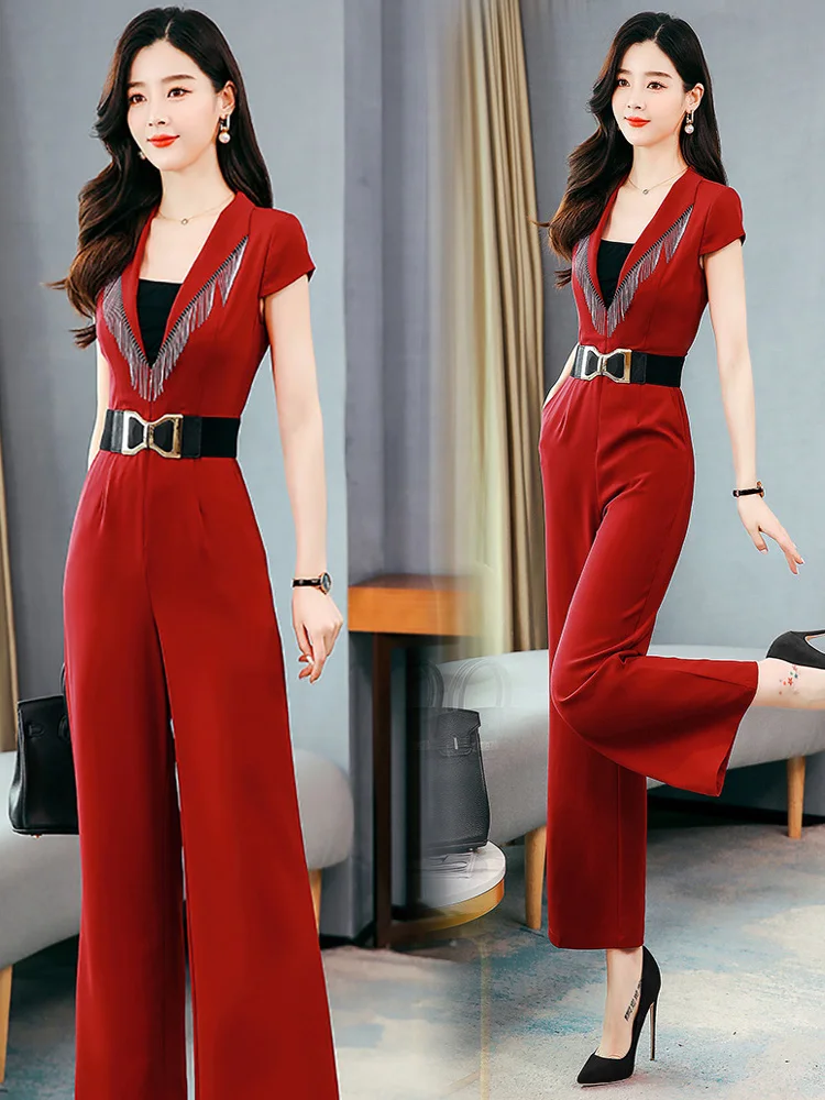 

Ele High Waist Slimming Chiffon Jumpsuit Women's Faionable Drapey One-Piece Summer Godd Sle Commute Friendly