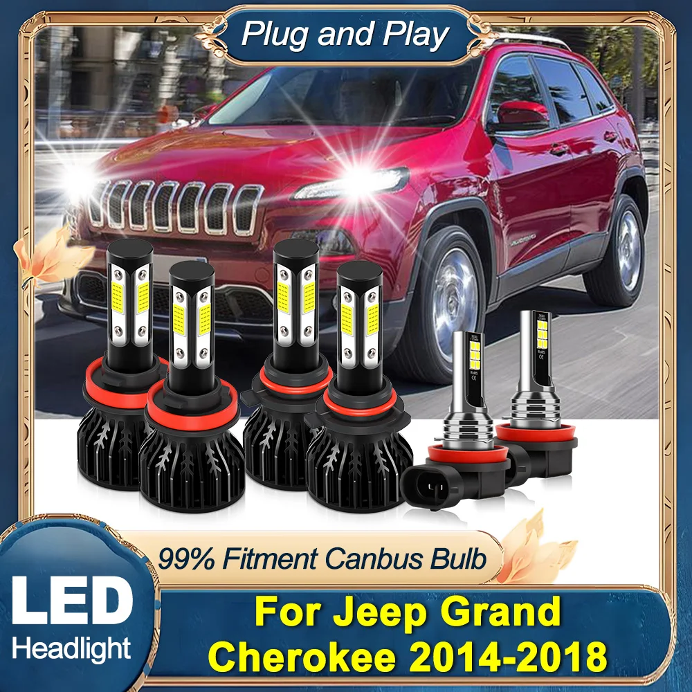 

LED Headlight 6000K White COB Chips 45000LM High Low Beam Headlamp Fog Light Super Bright For Jeep Grand Cherokee 2014-2017 2018