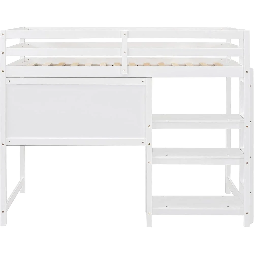 Двуспальная деревянная кровать-чердак со столом и доской для письма, 3 полки для хранения вещей под кроватью, коробка не требуется, пружина, полная сборка