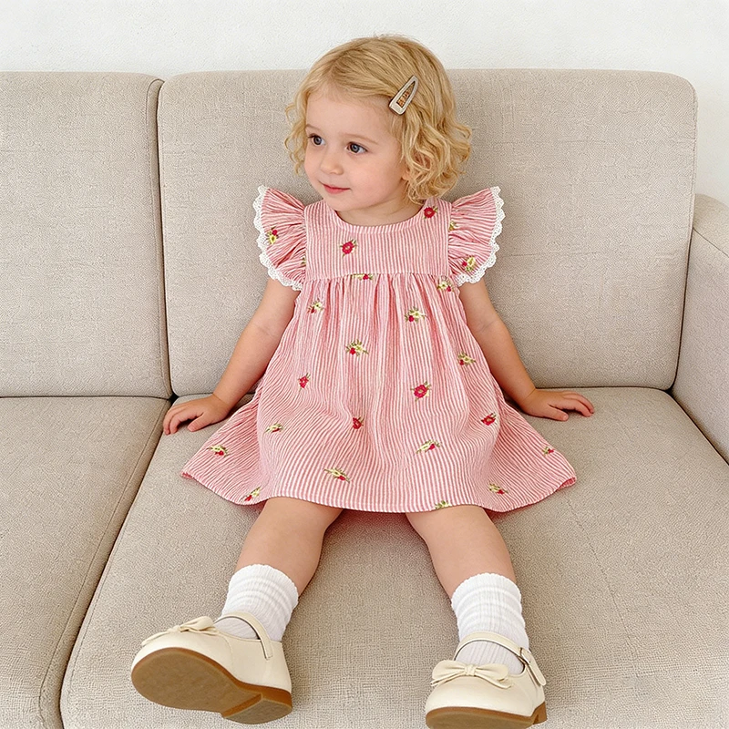 2026 Sommer 0-24M Baby Mädchen Flügelärmel Baumwolle Stickerei Baby Body 2-6 Jahre Süße Partykleider Schwesterkleidung – Detail 21