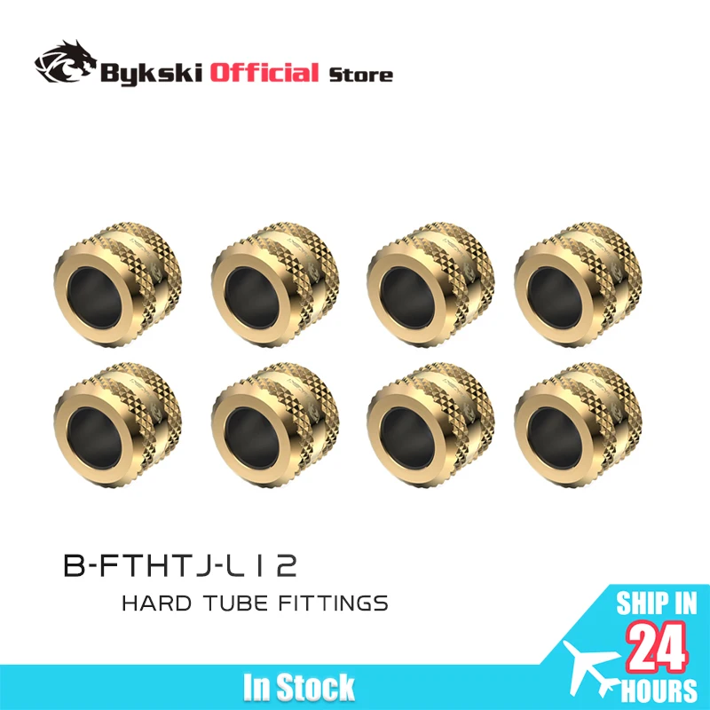 

Bykski 4/6/8pcs OD14MM 12MM 16MM, Hard Pipe Fittings, PETG Tube Hand Compression, Black, White,Gold Adapter G1/4", B-FTHTJ-L14