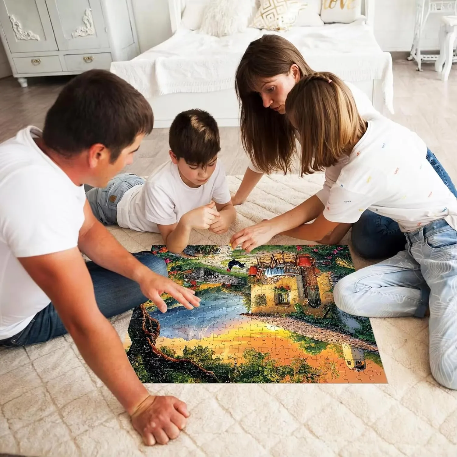 Rural Plain Life Wooden Puzzle 1000/500/300 Pcs Jigsaw Puzzle Challenging Family Activity Games for Gameroom Bedroom Livingroom