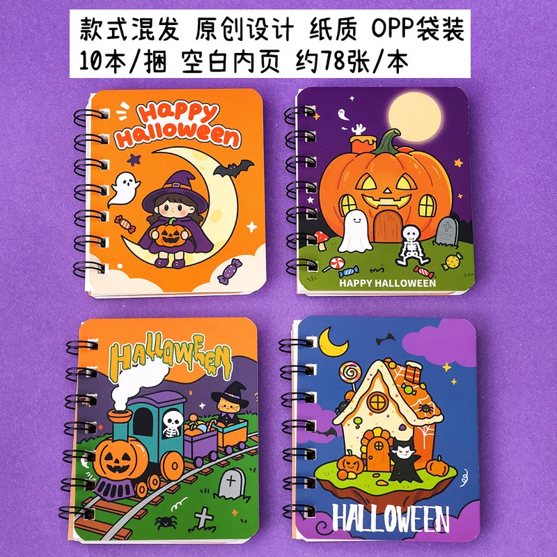Halloween spiral-bound notebook, featuring pumpkin and ghost designs, a stylish stationery item, a blank notebook, and a perfect