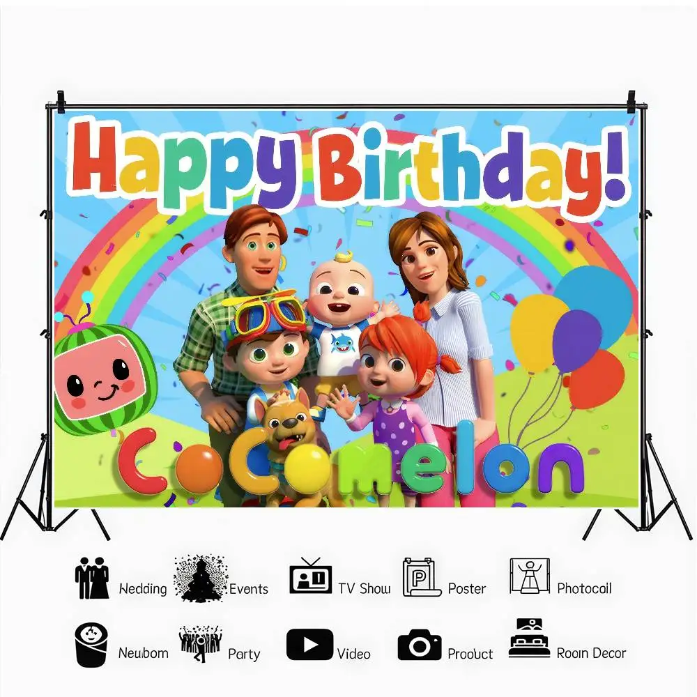 Cartoon Niedliche C-CoComelonS Baby-Hintergründe für Fotografie, Kindergeburtstag-Party-Poster, Blumen-Ballon-Dekor, Fotohintergrund – Detail 5