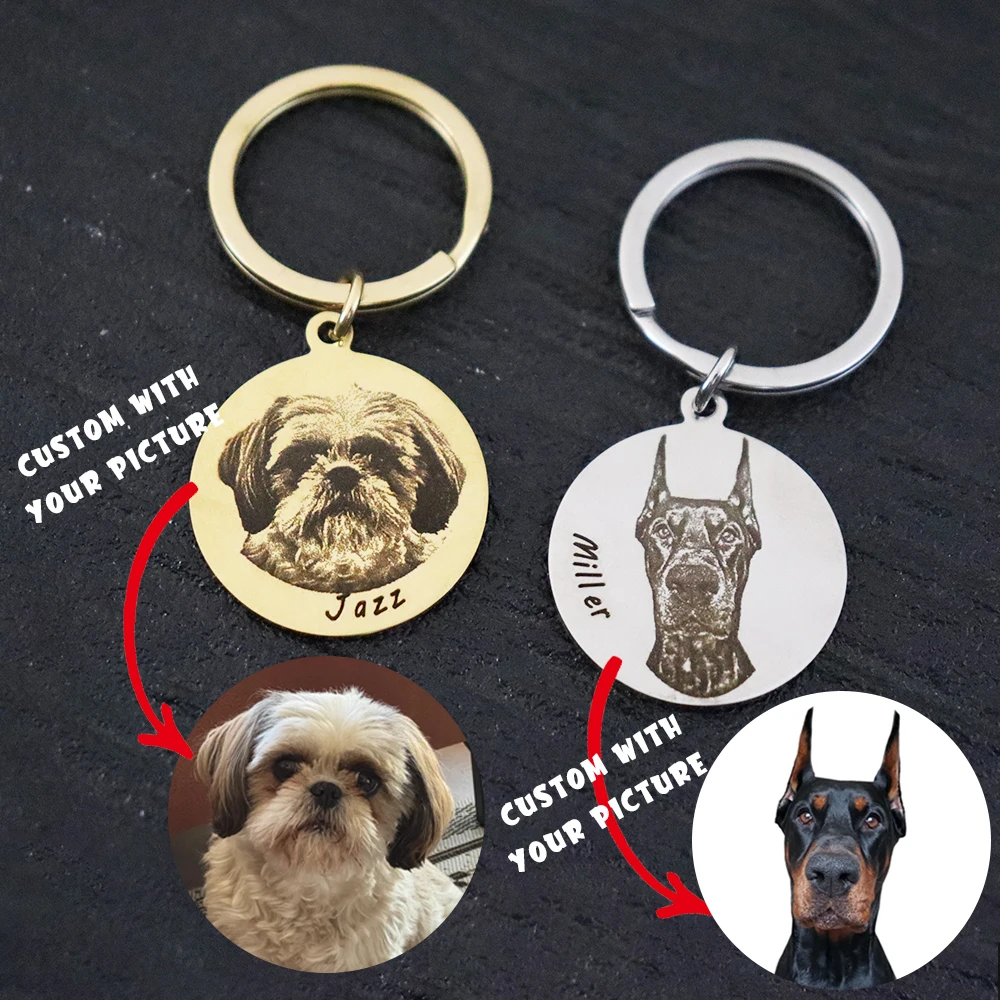 25 mm individueller Haustier-Porträt-Schlüsselanhänger, personalisiertes Namensschild, beliebiges Bild, Schlüsselanhänger, Haustier-Anti-Verlust-Schmuck aus Edelstahl für Männer und Frauen