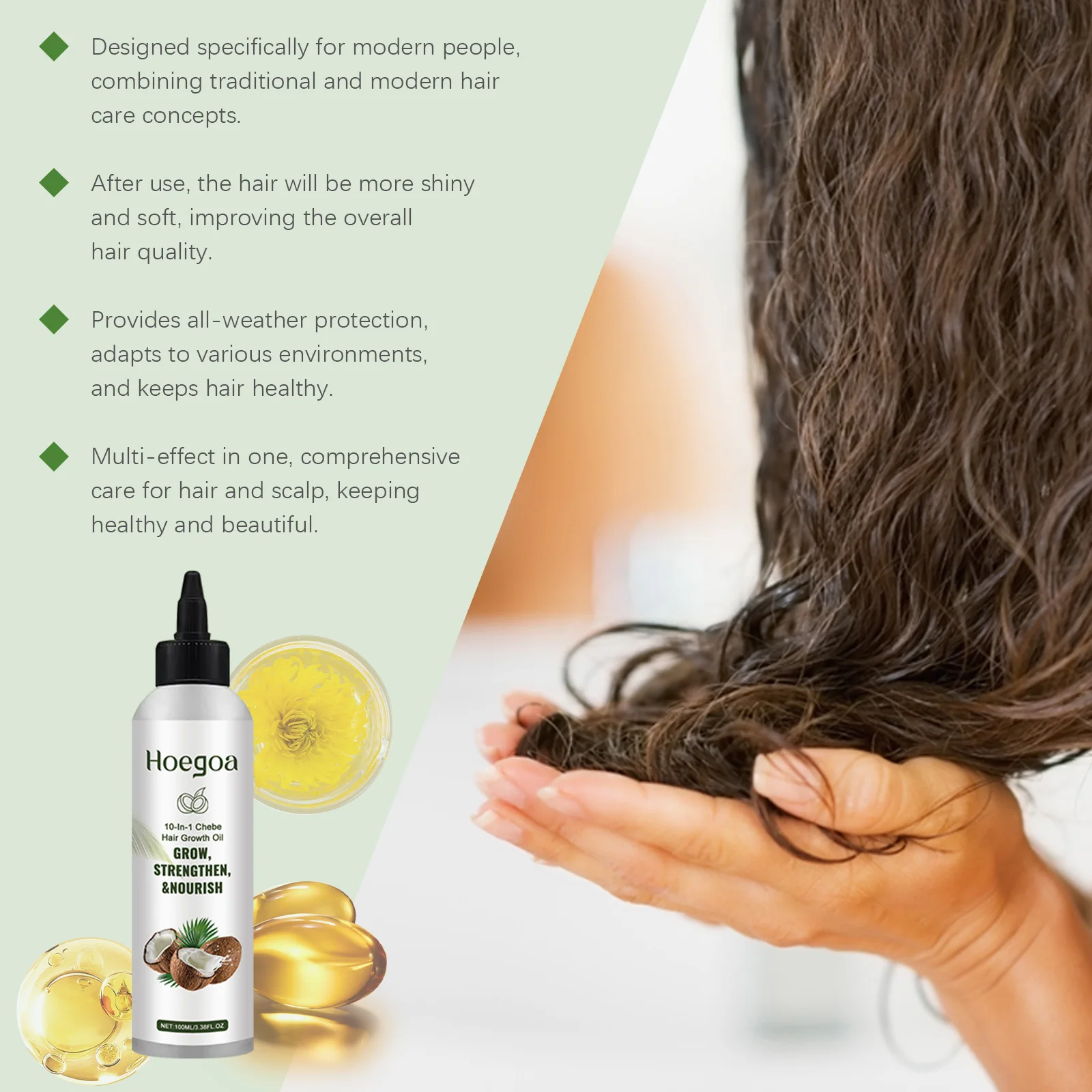 Coconut Hair Care Oil Repair Dry Frizz Damaged Hair Reduce Breakage Split Nourish Hair Oil Prevent Hair Loss Smooth Hair Care