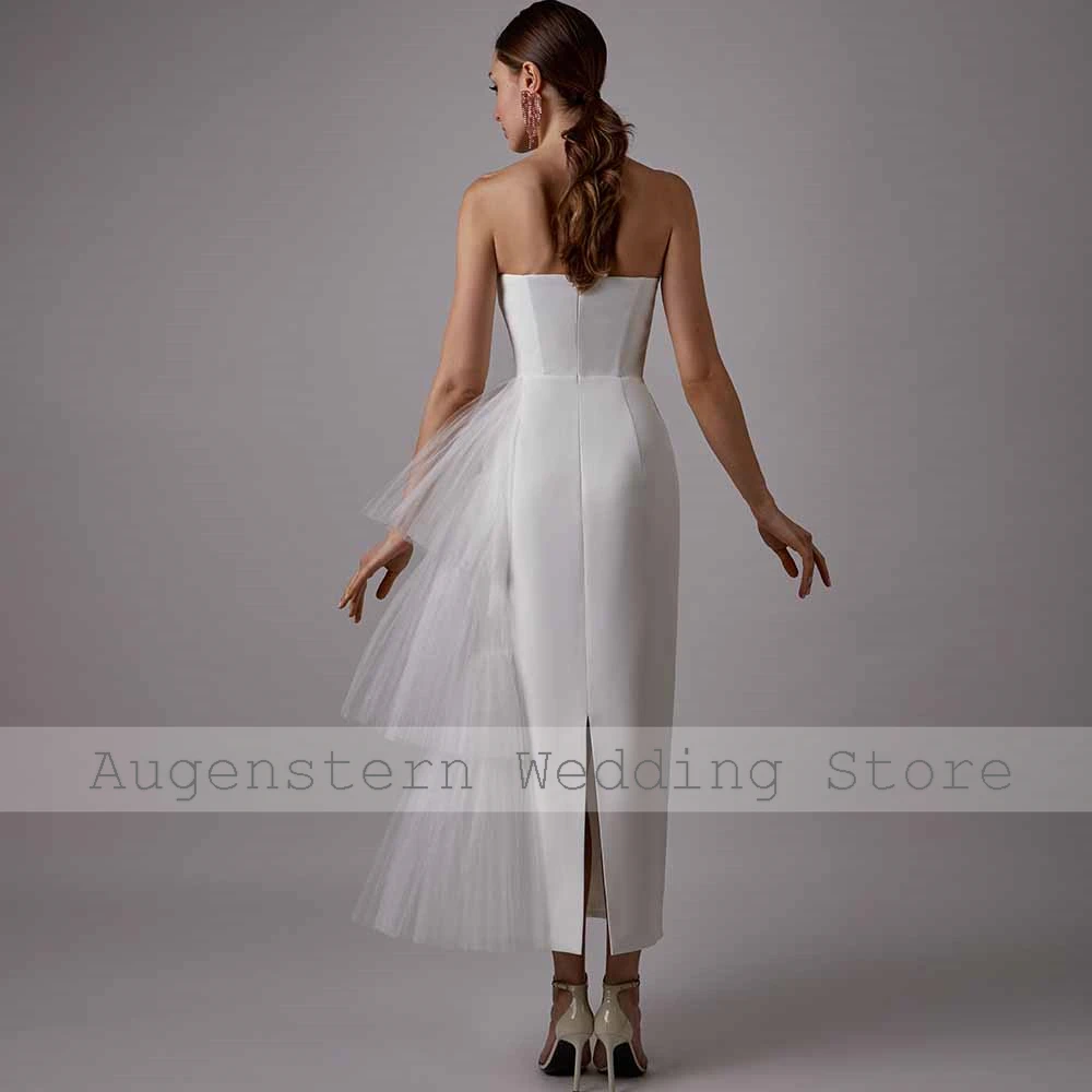 Classy Midi Wedding Dresses Satin Sheath/Column Wedding Party Dress White Sweetheart Tiered Ruched Split Hall Wedding Dress Mid