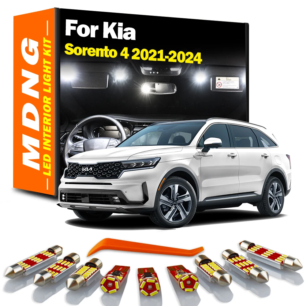 MDNG 10Pcs For New Kia Sorento MK4 4 IV MQ4 2021 2022 2023 2024 LED Interior Reading Light Kit License Plate Car Bulbs No Error