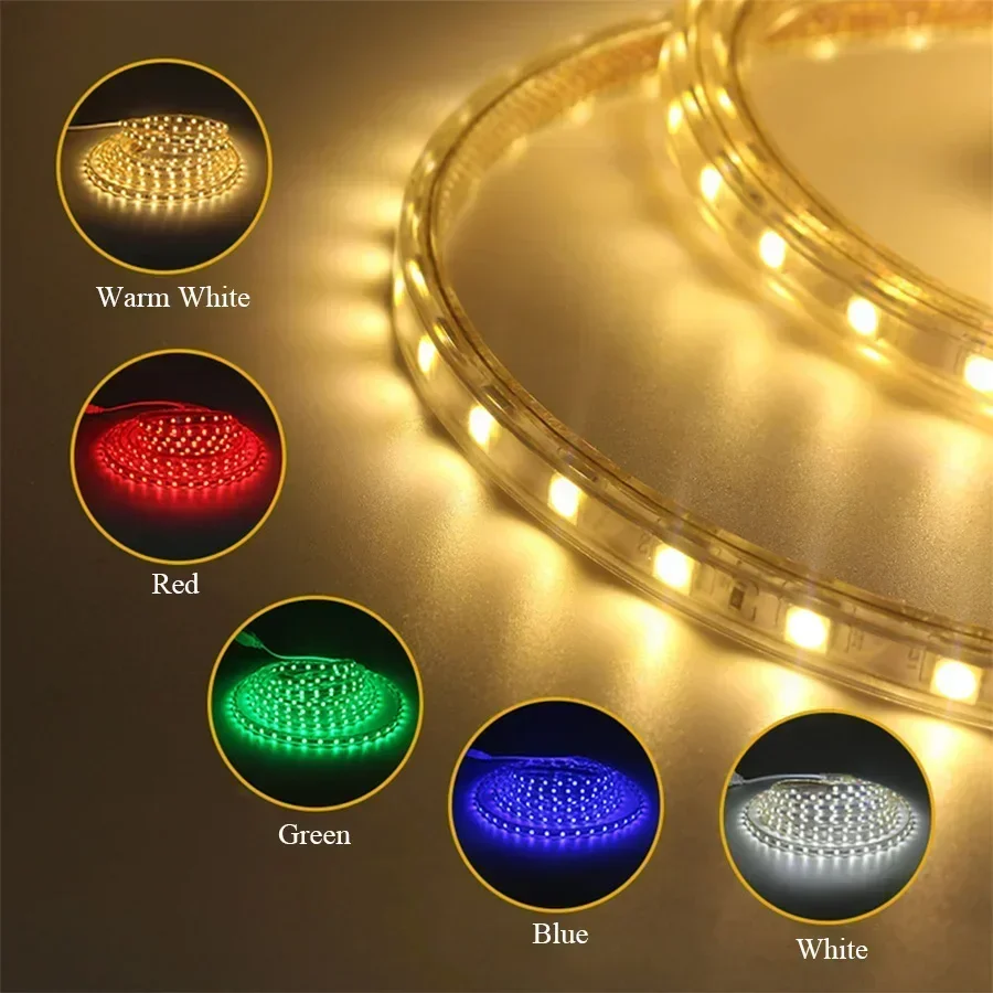 Led Strip Lights 220V Waterproof 1M 2M 3M 5M 10M 20M White Led Tape 220 Volt Red Green Blue Led Lighting 5050 Smd 60Leds/M Diode