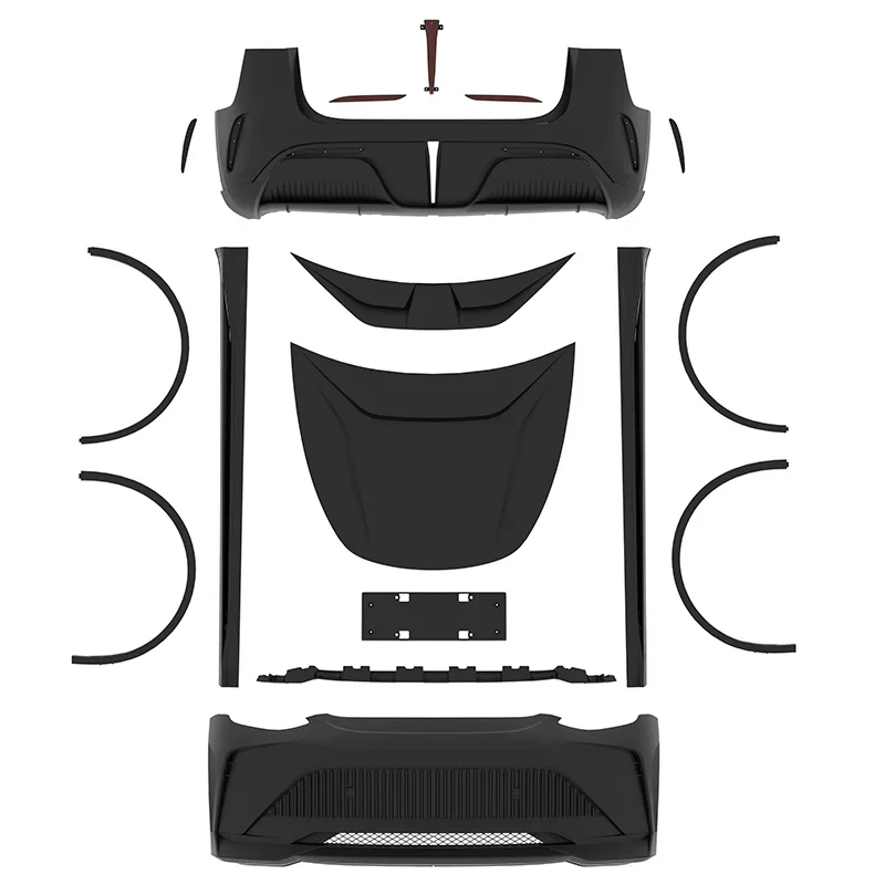 Car Body Kit For Tesla Model Y 19-25modified Unpainted Front Rear Bumper Engine Cover Side Skirt Wheel Eyebrow Surround