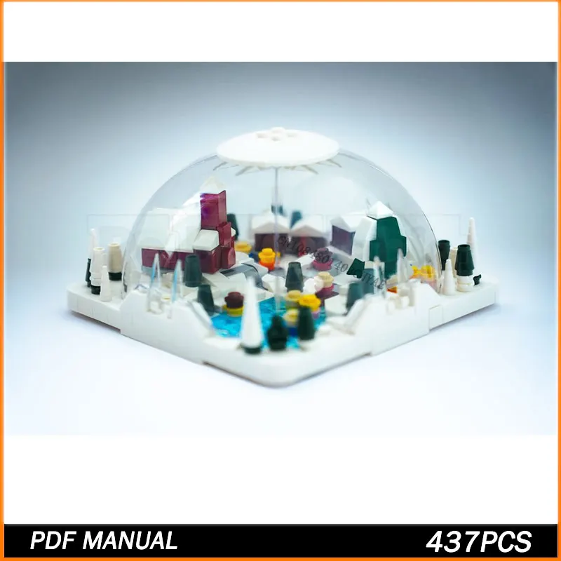 

MOC Building Block Street View Winter Village Snow Globe Model Brick Toys Particle Creative Educationve Education Christmas Gift